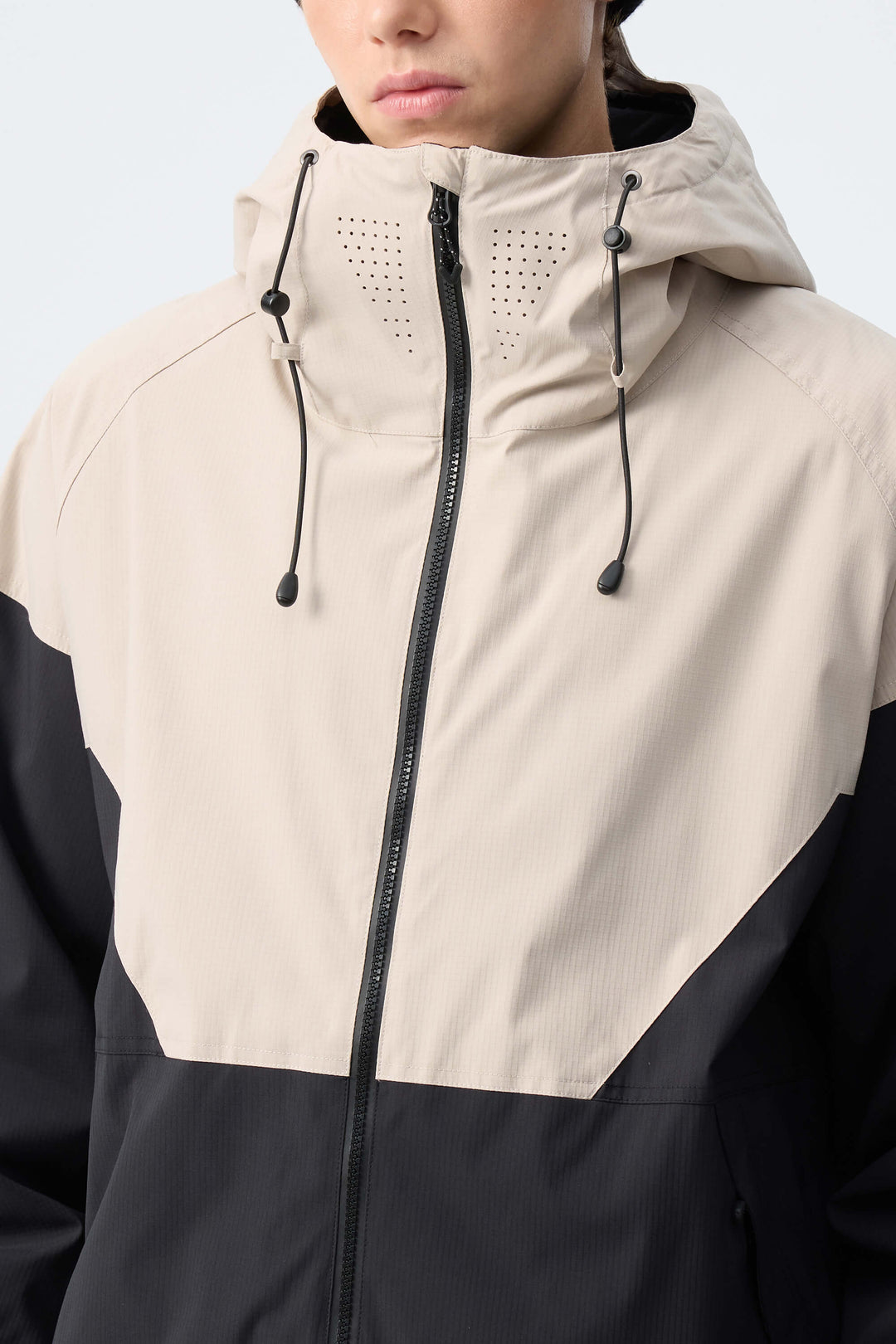Men’s Off White & Black Recycled Contrast Panel Insulated Snow Jacket