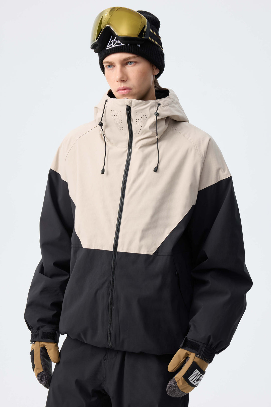 Men’s Off White & Black Recycled Contrast Panel Insulated Snow Jacket
