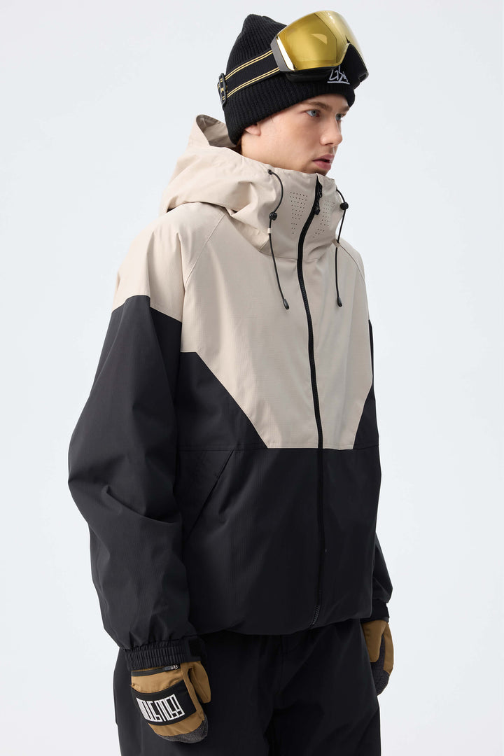 Men’s Off White & Black Recycled Contrast Panel Insulated Snow Jacket