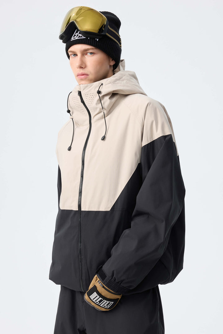 Men’s Off White & Black Recycled Contrast Panel Insulated Snow Jacket