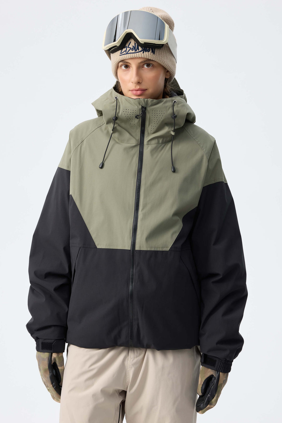 Women’s Off White & Black Recycled Contrast Panel Insulated Snow Jacket