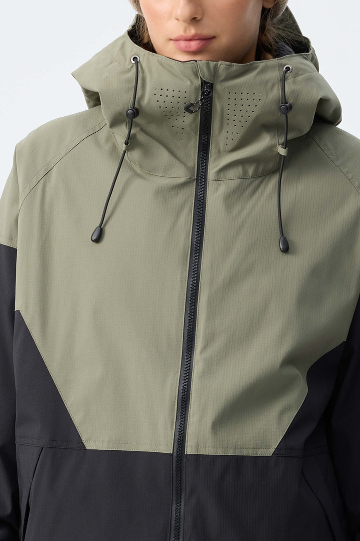 Women’s Green & Black Recycled Contrast Panel Insulated Snow Jacket