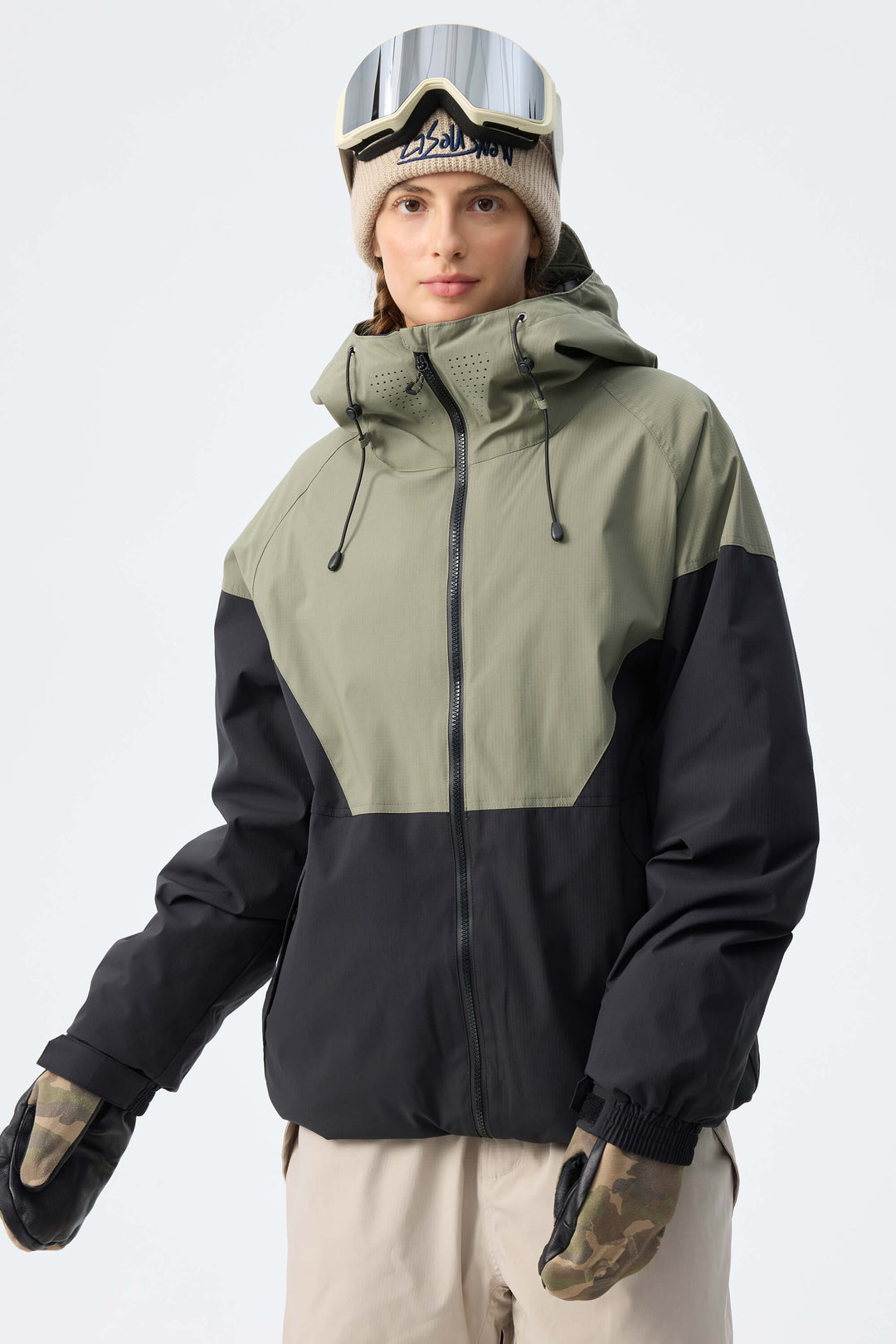 Women’s Green & Black Recycled Contrast Panel Insulated Snow Jacket