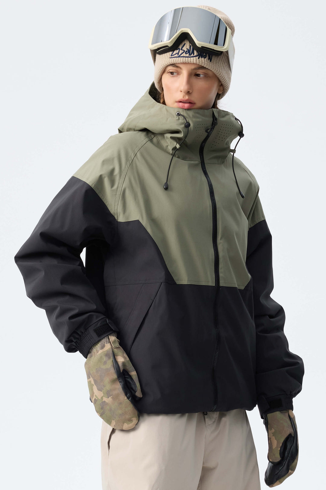 Women’s Green & Black Recycled Contrast Panel Insulated Snow Jacket