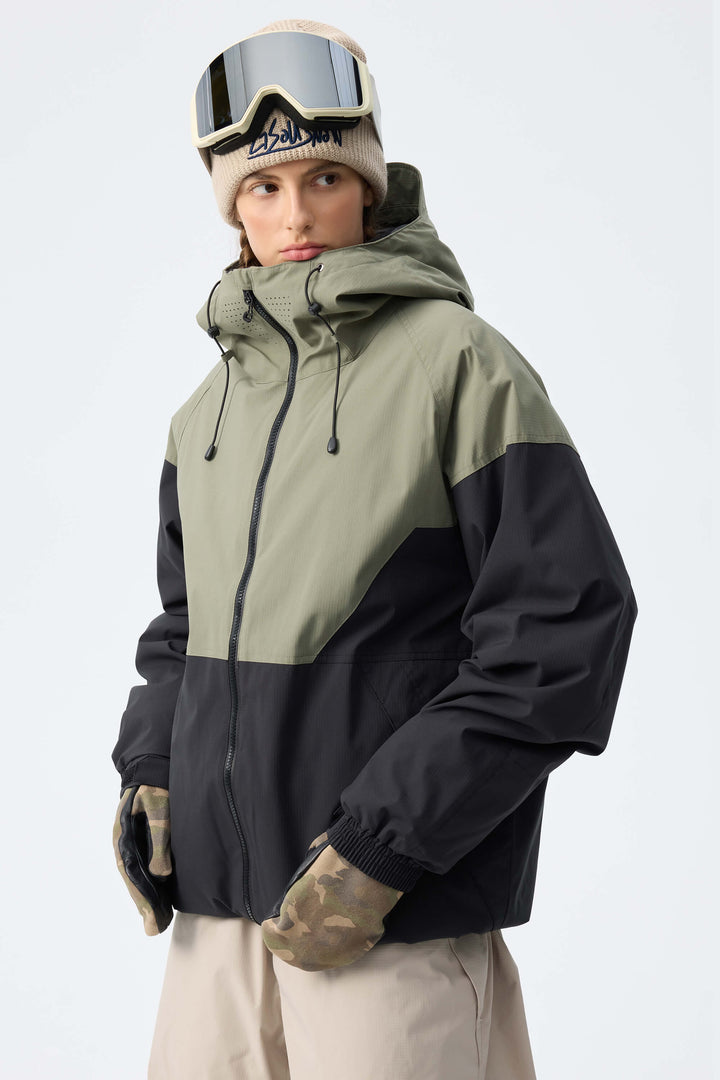 Women’s Green & Black Recycled Contrast Panel Insulated Snow Jacket