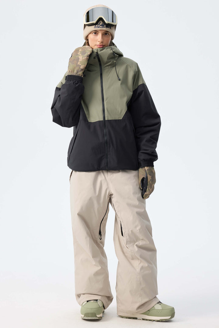 Women’s Off White & Black Recycled Contrast Panel Insulated Snow Jacket