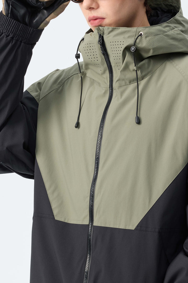 Men’s Green & Black Recycled Contrast Panel Insulated Snow Jacket