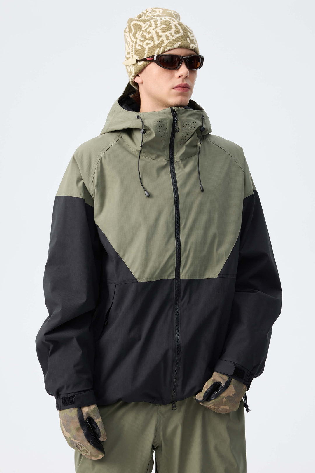 Men’s Green & Black Recycled Contrast Panel Insulated Snow Jacket