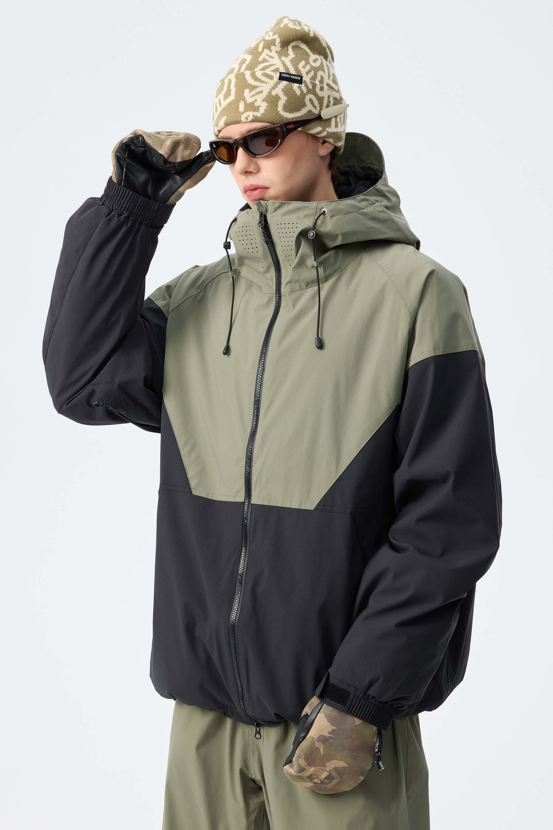 Men’s Green & Black Recycled Contrast Panel Insulated Snow Jacket