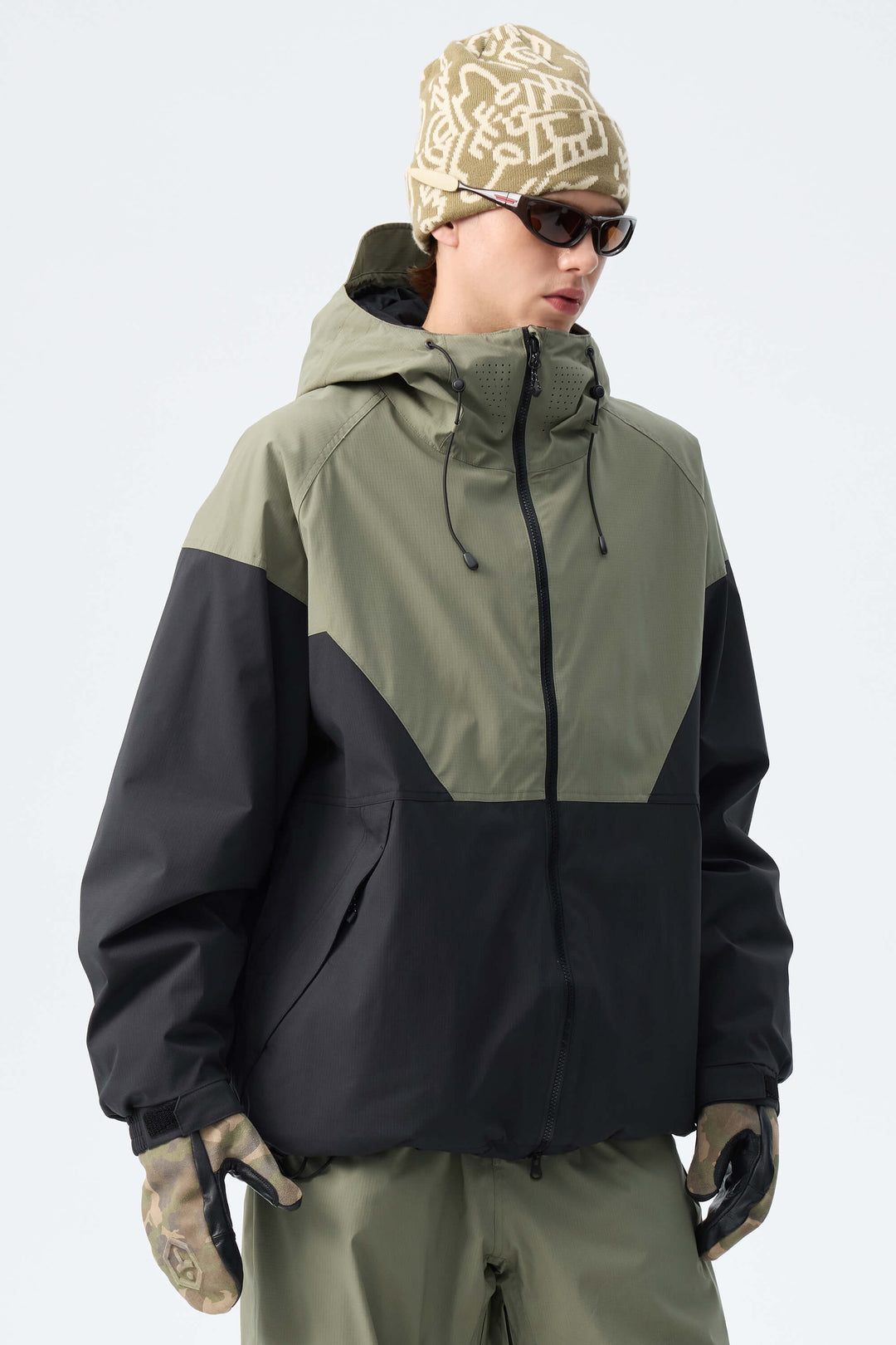 Men’s Green & Black Recycled Contrast Panel Insulated Snow Jacket