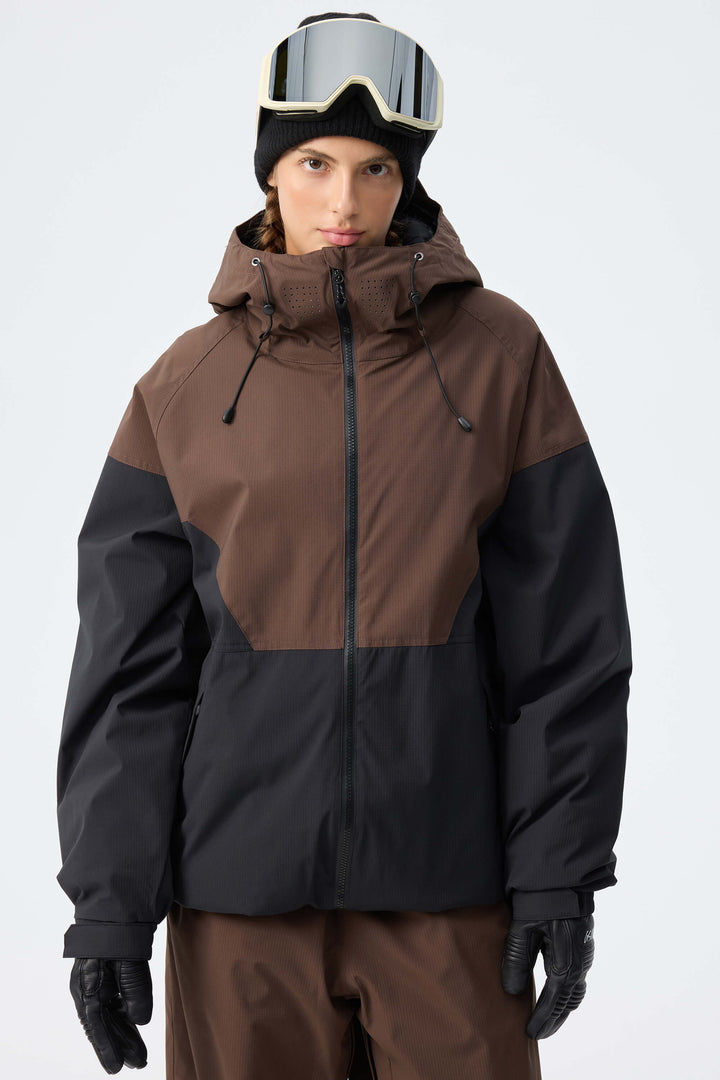 Women’s Off White & Black Recycled Contrast Panel Insulated Snow Jacket