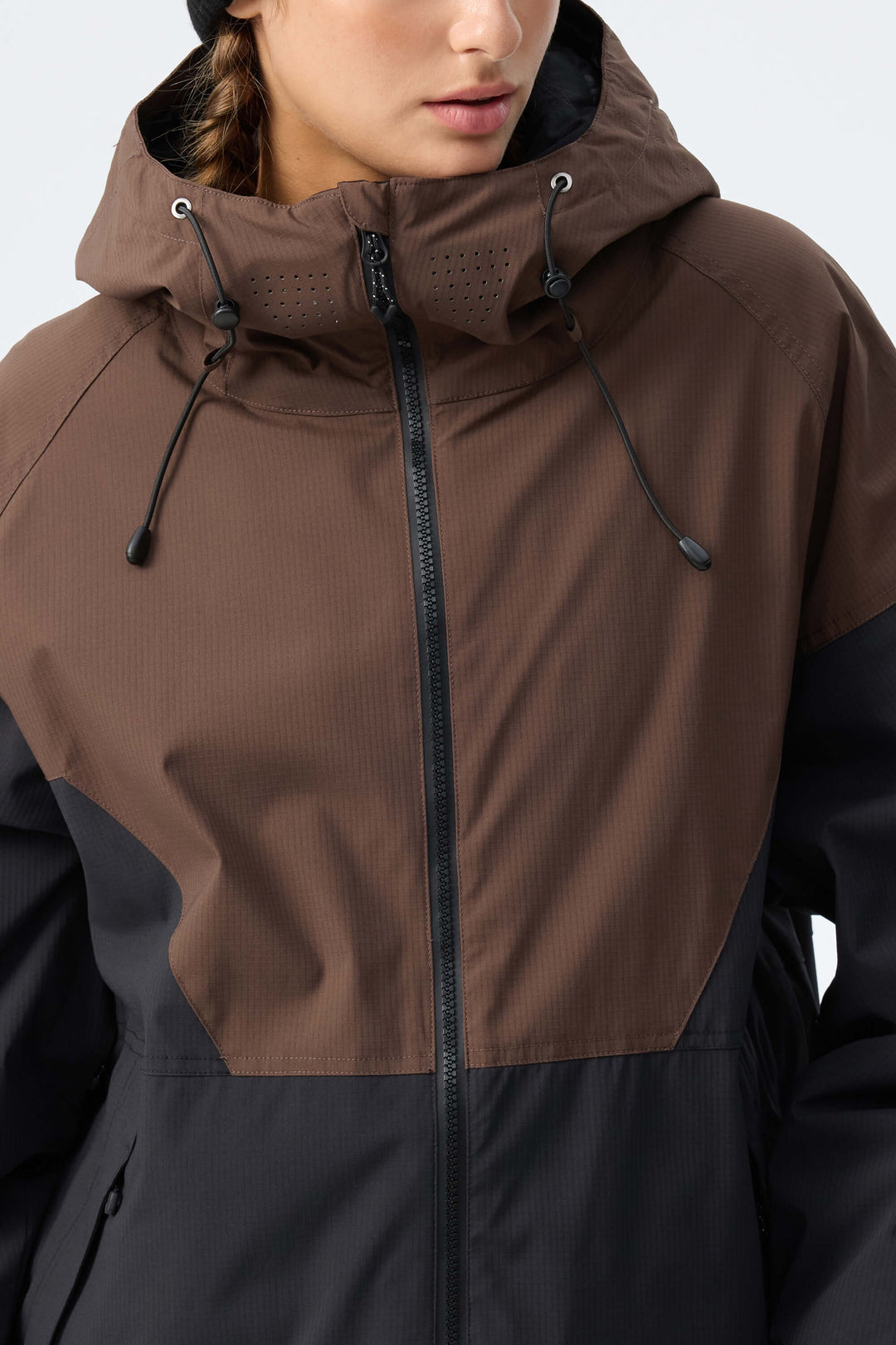 Women’s Brown & Black Recycled Contrast Panel Insulated Snow Jacket