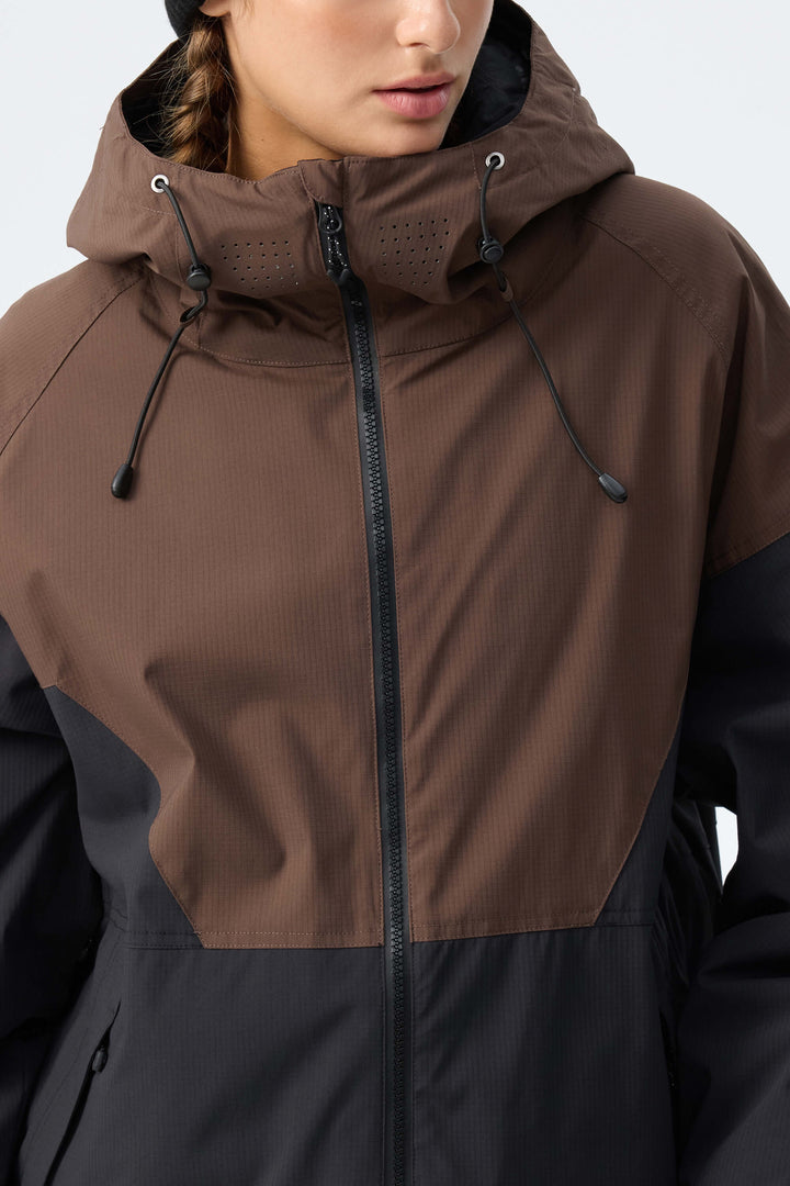 Women’s Brown & Black Recycled Contrast Panel Insulated Snow Jacket