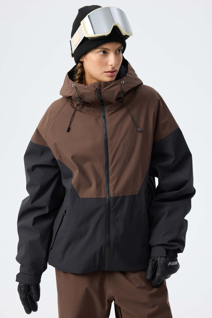 Women’s Brown & Black Recycled Contrast Panel Insulated Snow Jacket