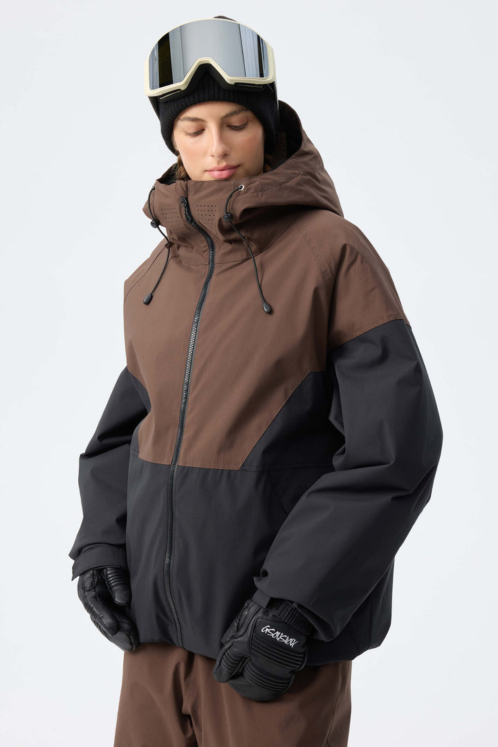 Women’s Brown & Black Recycled Contrast Panel Insulated Snow Jacket