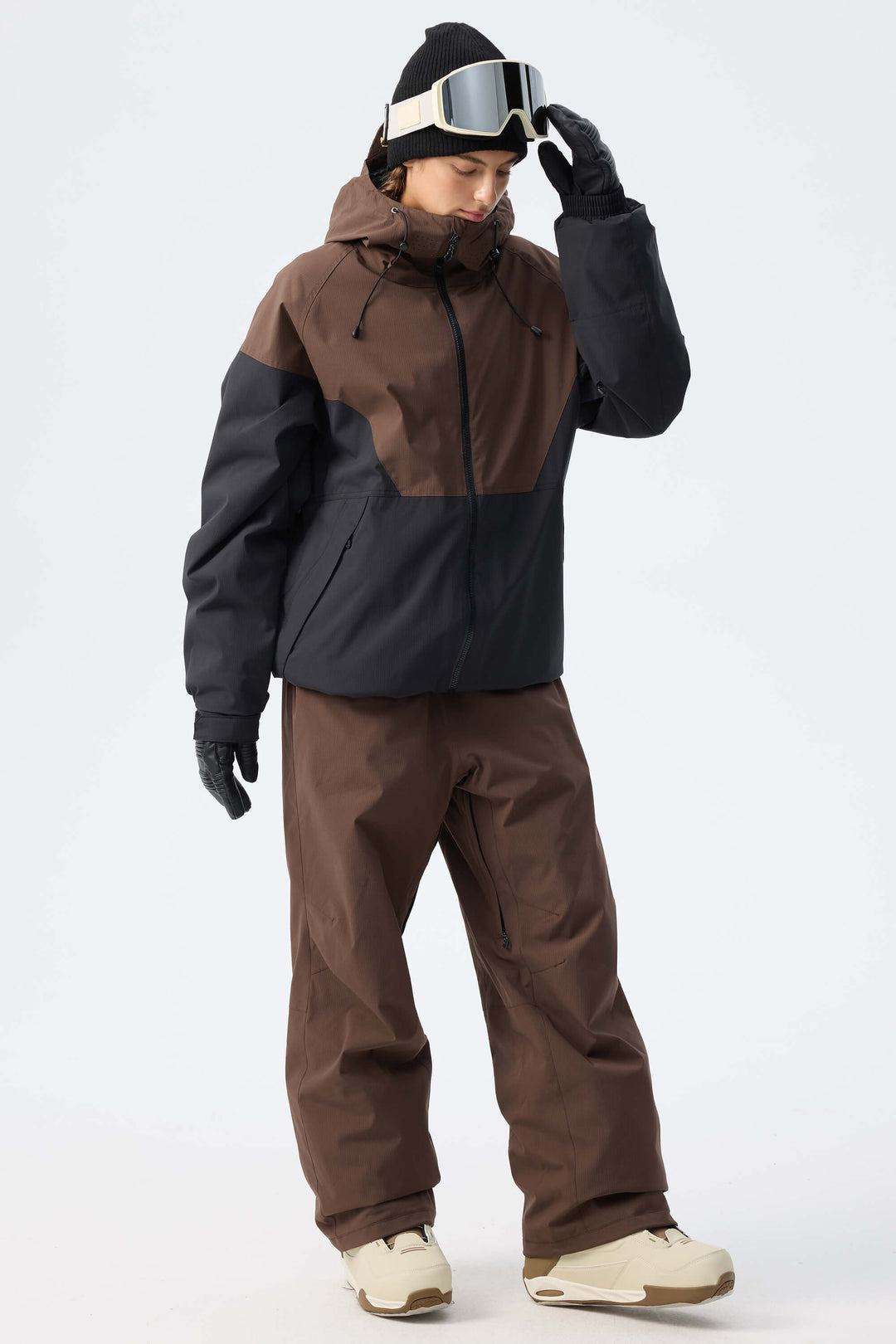 Women’s Off White & Black Recycled Contrast Panel Insulated Snow Jacket