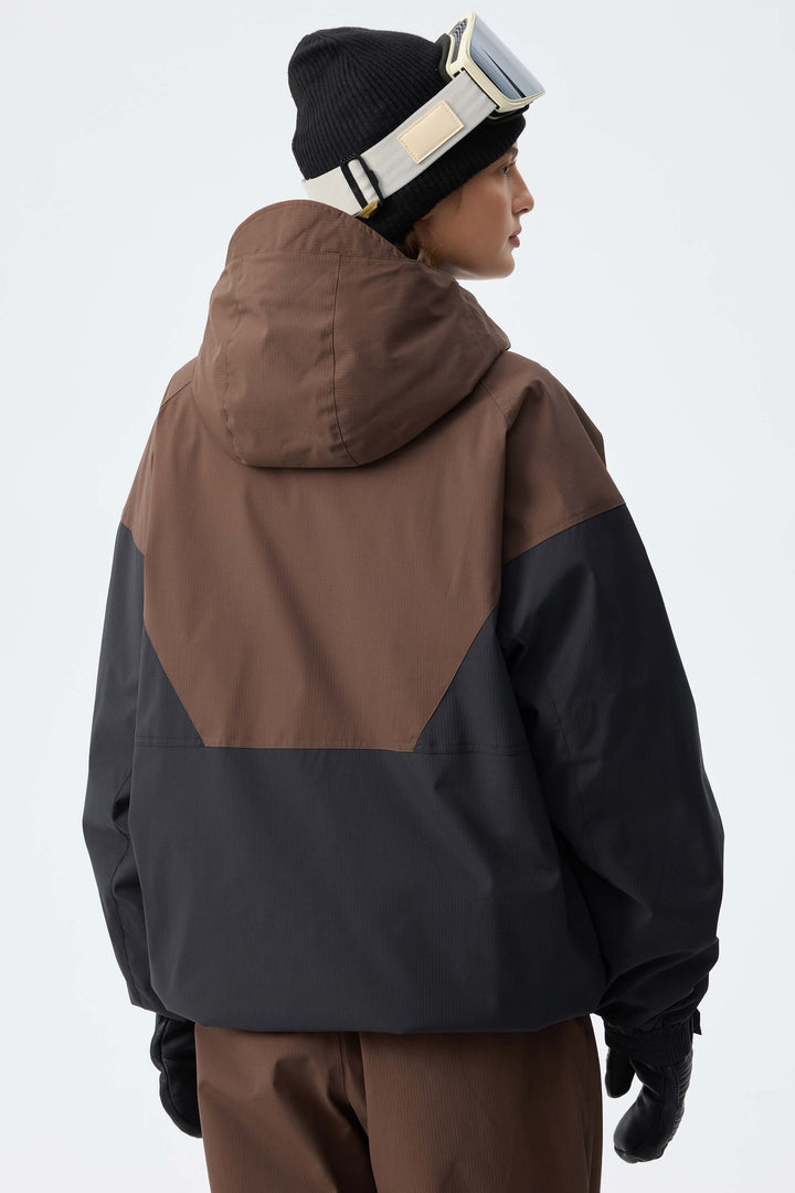 Women’s Brown & Black Recycled Contrast Panel Insulated Snow Jacket