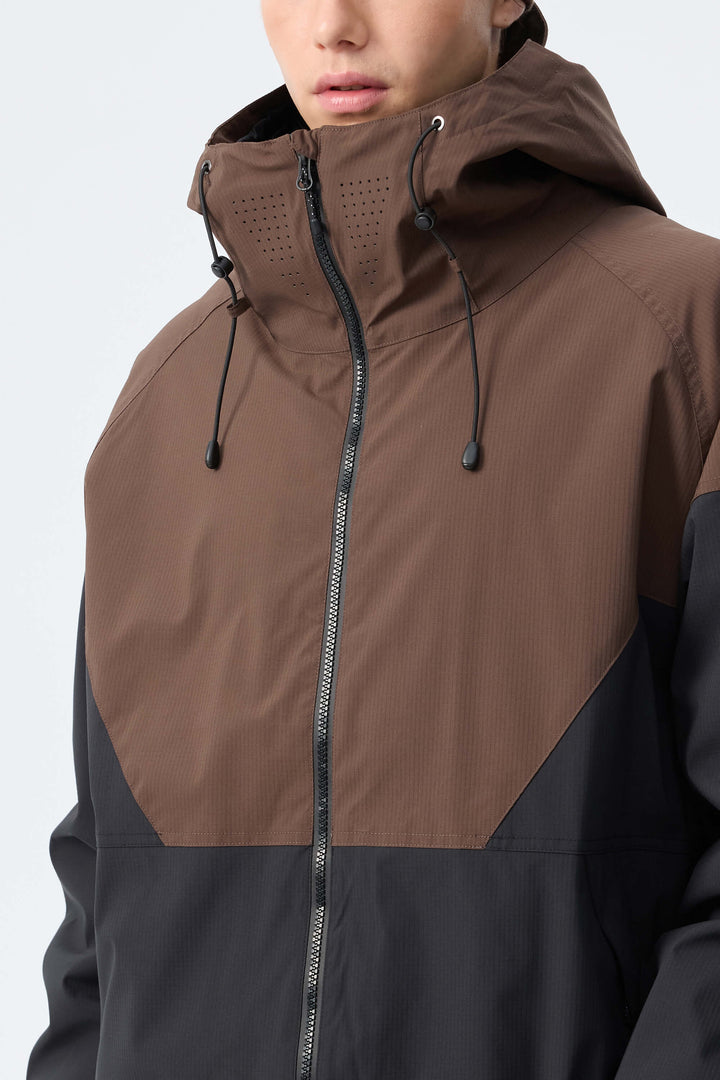 Men’s Brown & Black Recycled Contrast Panel Insulated Snow Jacket