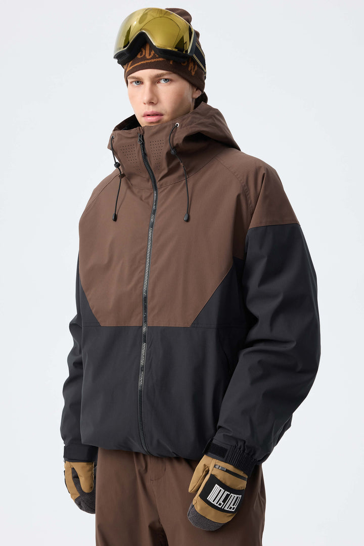 Men’s Brown & Black Recycled Contrast Panel Insulated Snow Jacket