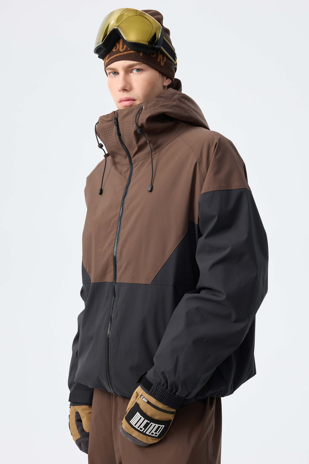 Men’s Brown & Black Recycled Contrast Panel Insulated Snow Jacket
