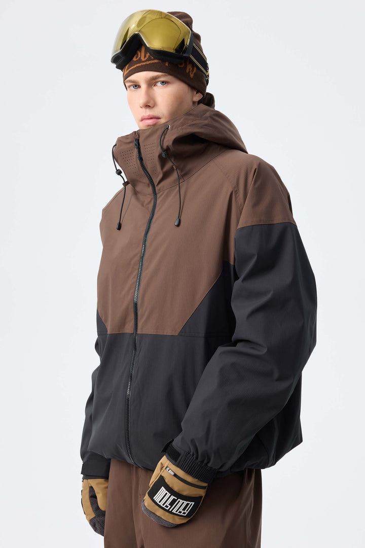 Men’s Brown & Black Recycled Contrast Panel Insulated Snow Jacket