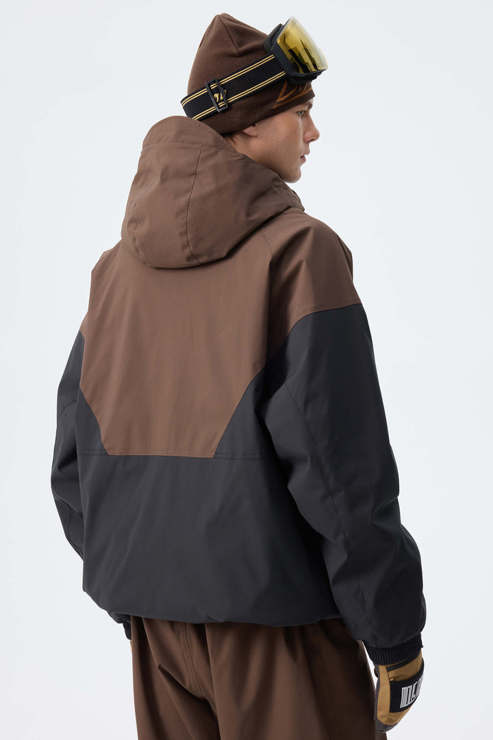 Men’s Brown & Black Recycled Contrast Panel Insulated Snow Jacket