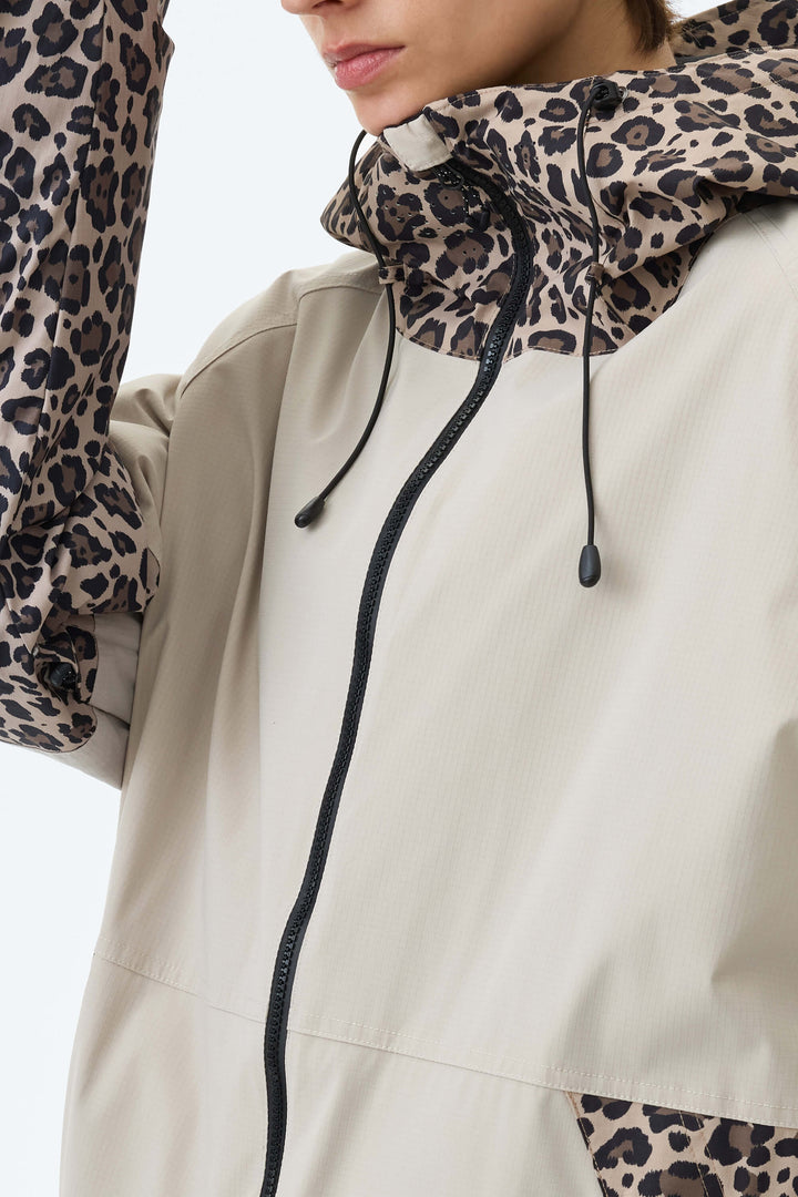Women's Oat Milk & Leopard Contrast-Panel Insulated Snow Jacket