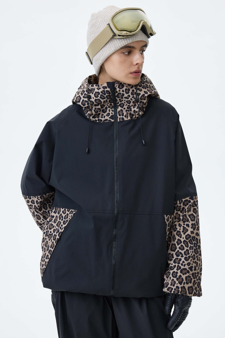 Women's Cow Print Contrast-Panel Insulated Snow Jacket