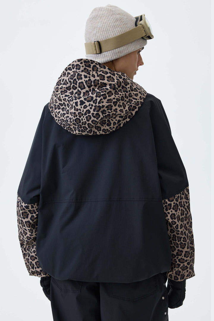 Women's Cow Print Contrast-Panel Insulated Snow Jacket