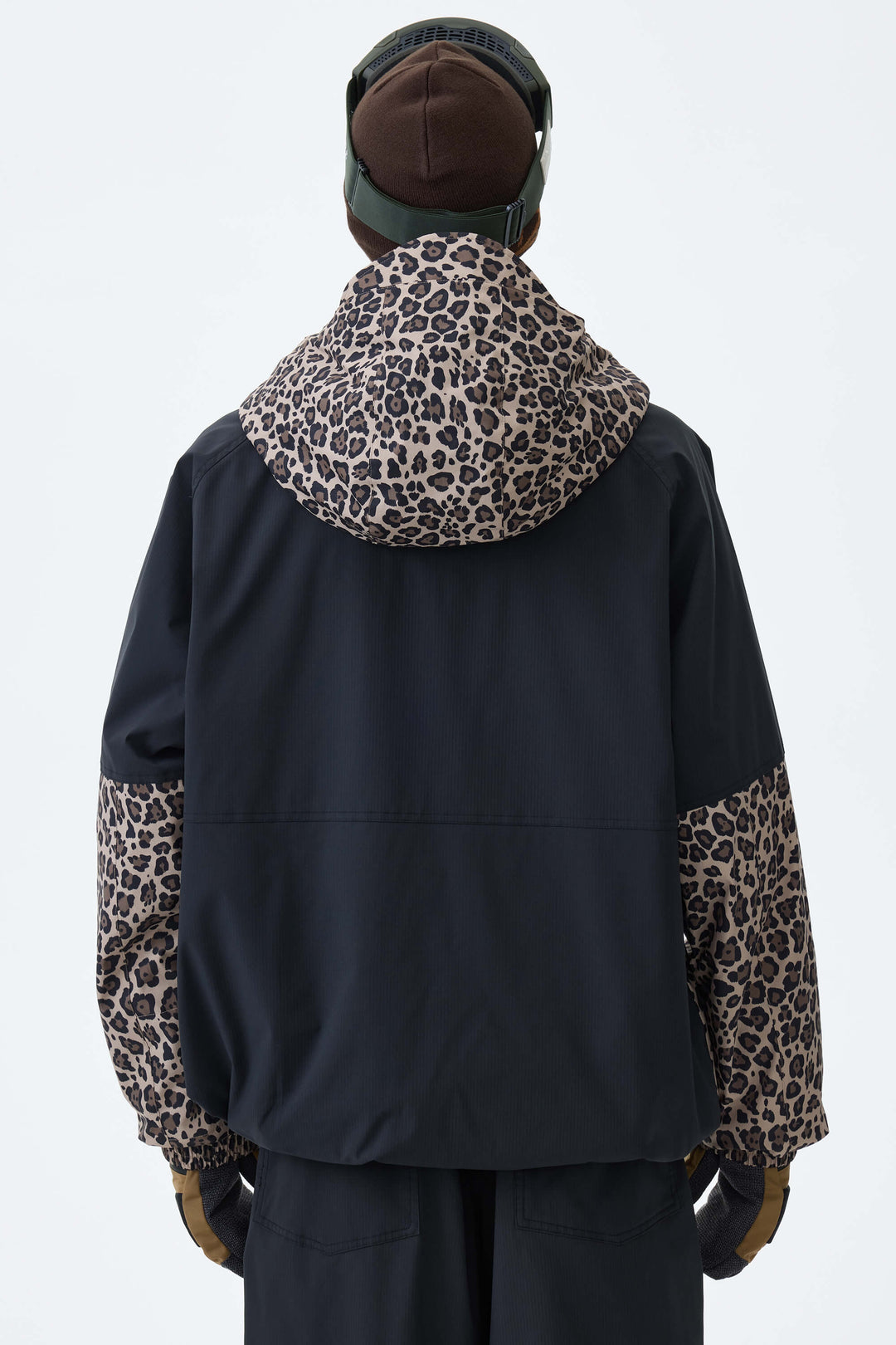 Men's Oat Milk & Leopard Contrast-Panel Insulated Snow Jacket