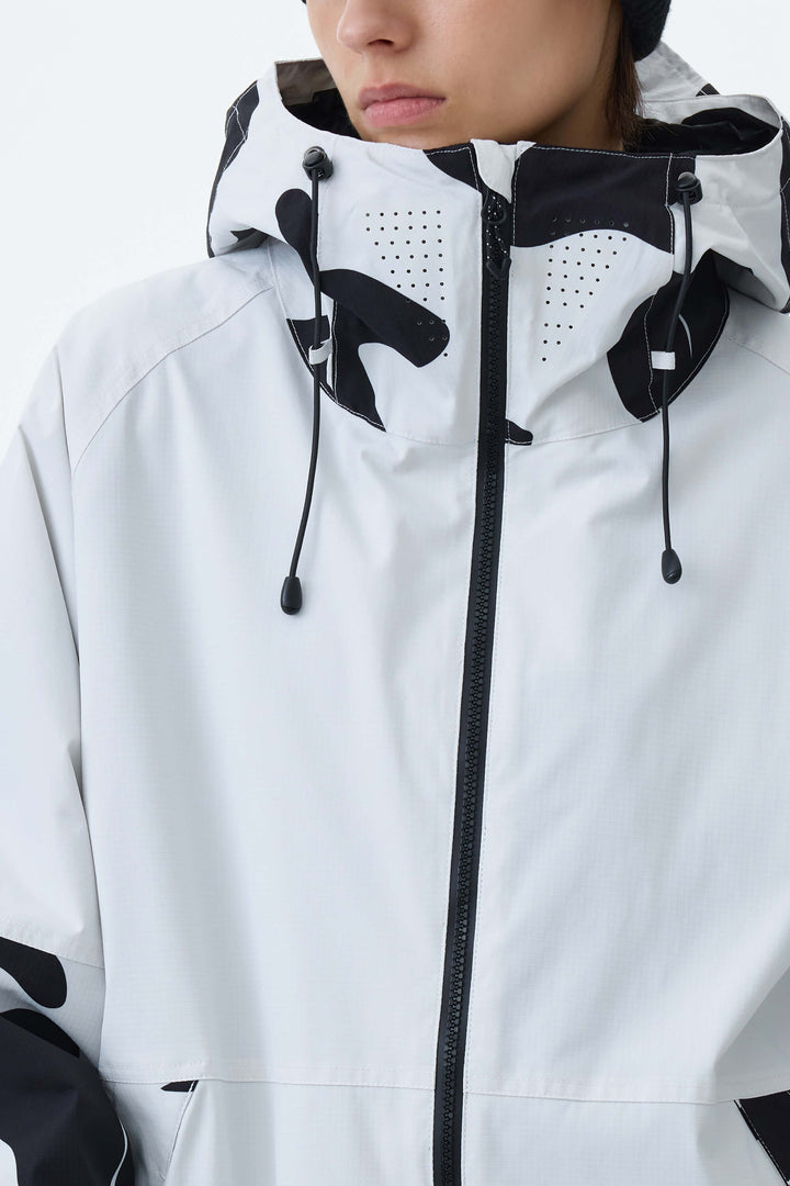 Women's Cow Print Contrast-Panel Insulated Snow Jacket