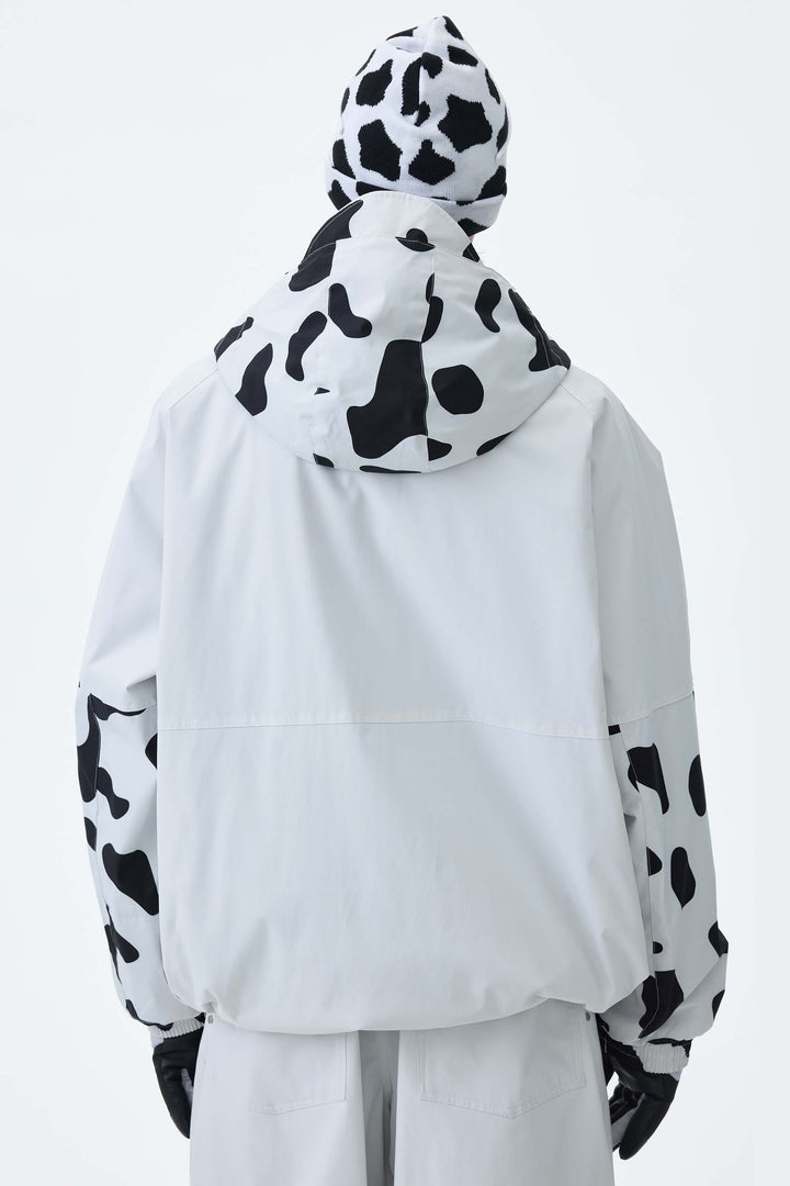 Men's Oat Milk & Leopard Contrast-Panel Insulated Snow Jacket