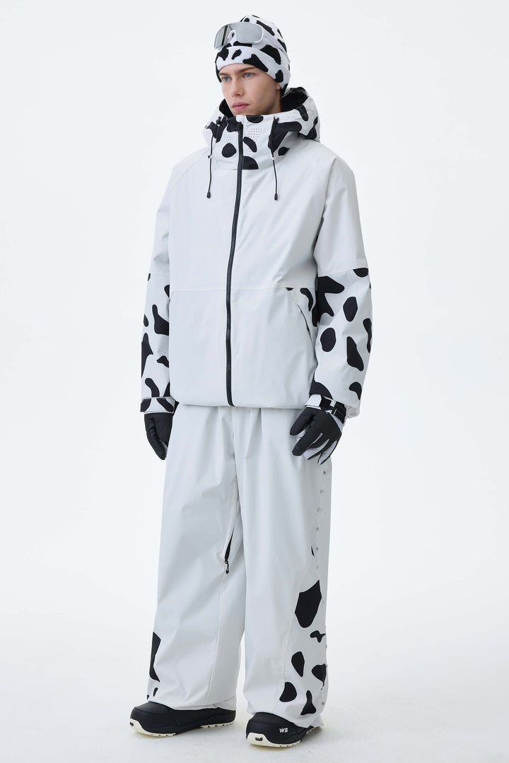 Men's Cow Print Contrast-Panel Insulated Snow Jacket