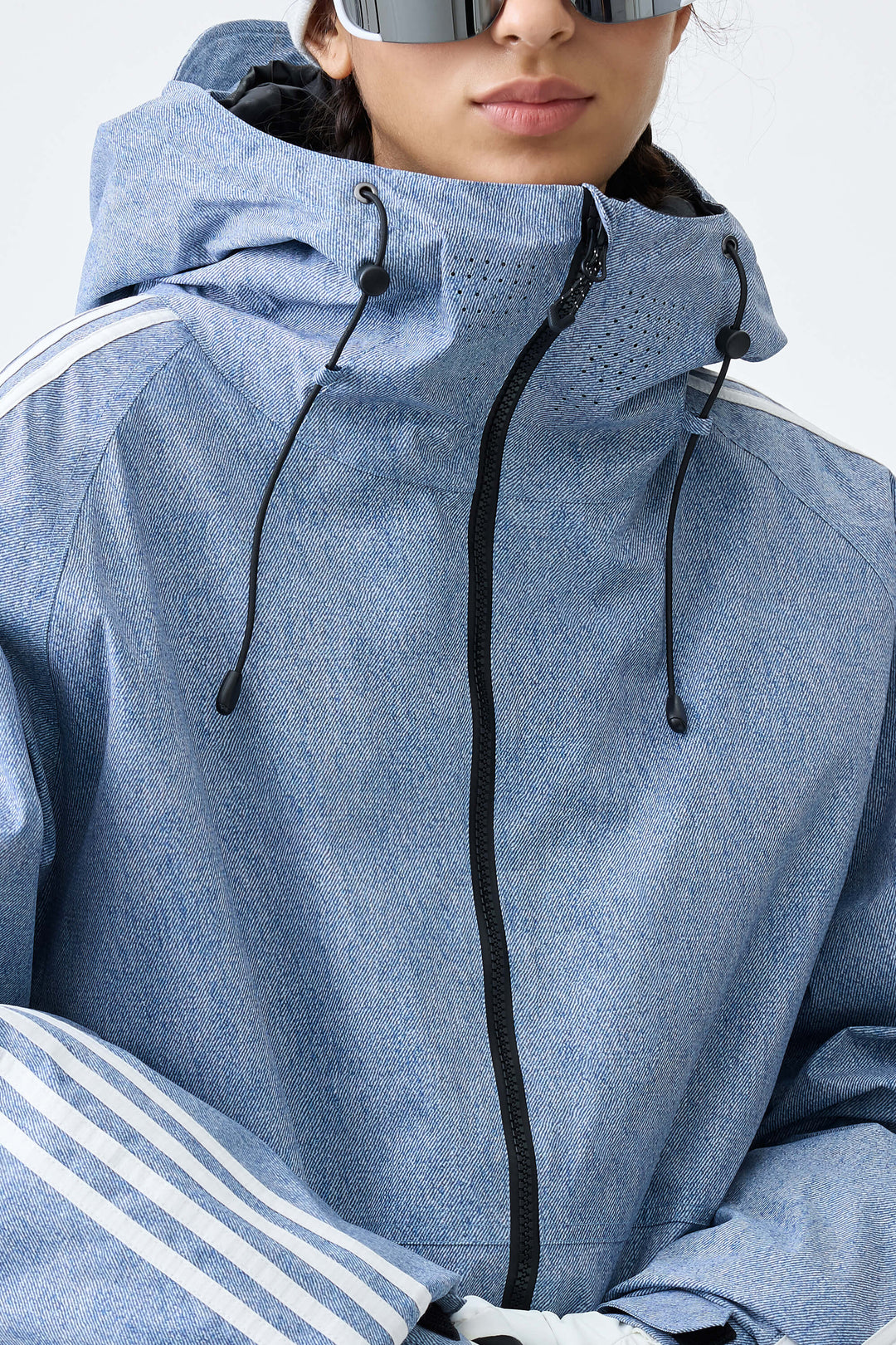 Women's Heather Blue Retro Track Stripe Insulated Snow Jacket