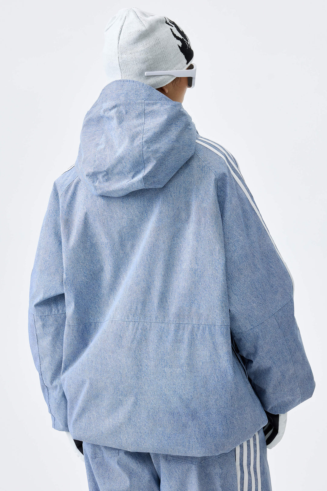 Women's Heather Blue Retro Track Stripe Insulated Snow Jacket