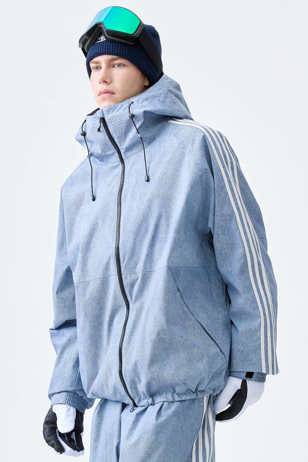 Men's Black Retro Track Stripe Insulated Snow Jacket