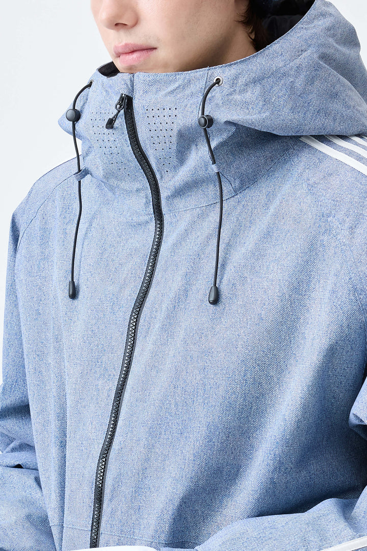 Men's Heather Blue Retro Track Stripe Insulated Snow Jacket