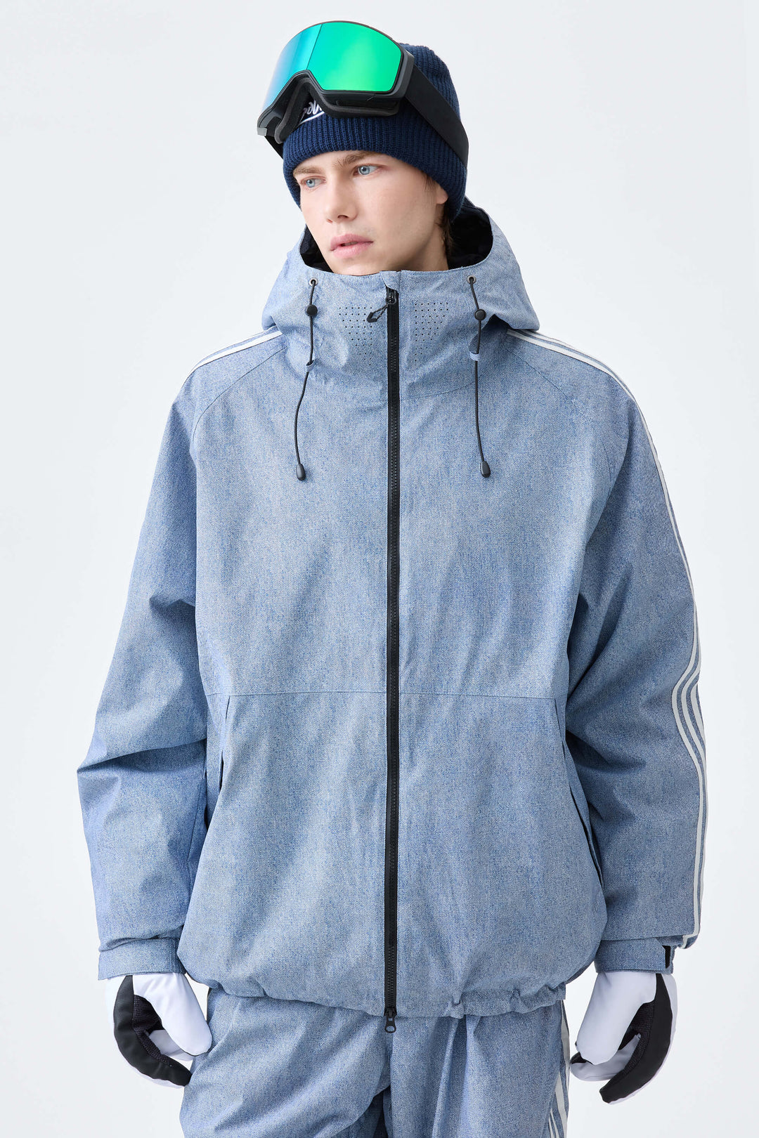 Men's Heather Blue Retro Track Stripe Insulated Snow Jacket
