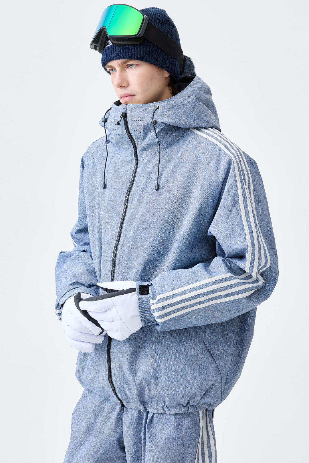 Men's Black Retro Track Stripe Insulated Snow Jacket