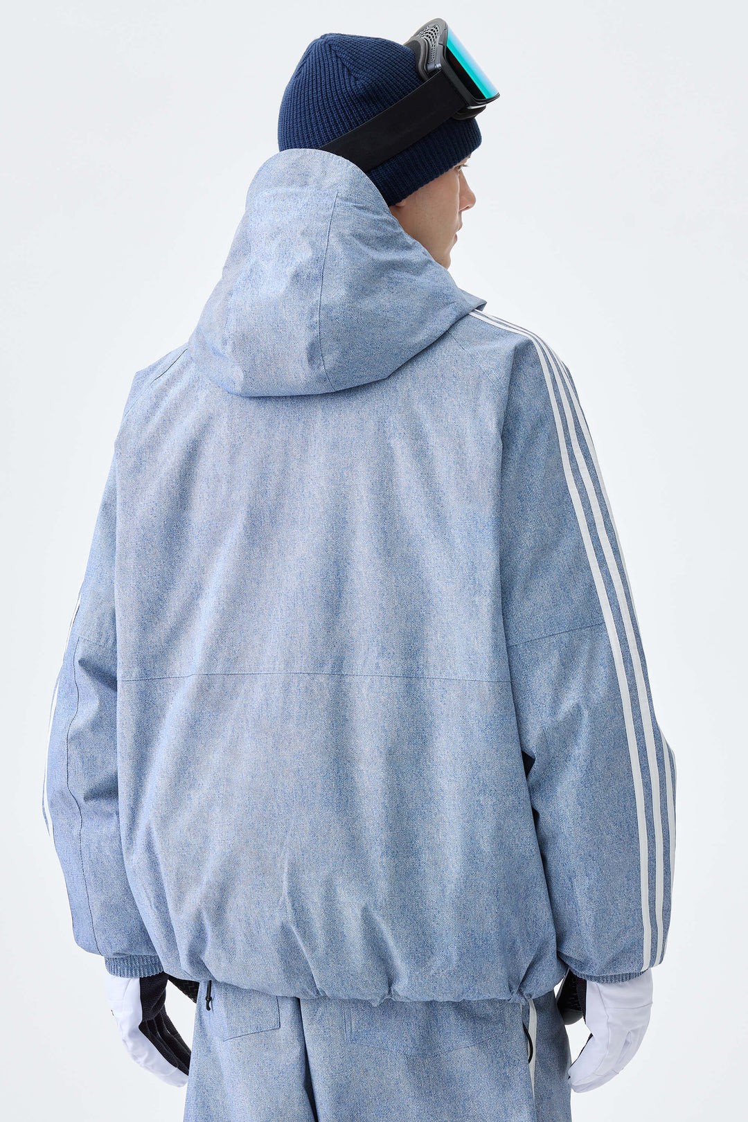 Men's Heather Blue Retro Track Stripe Insulated Snow Jacket
