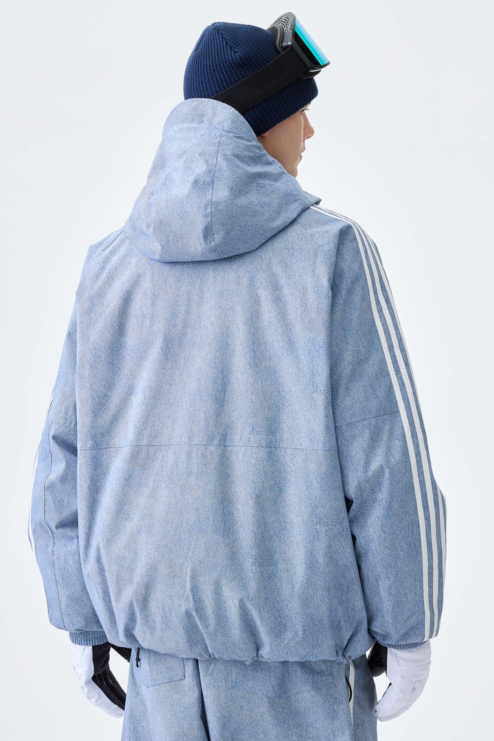 Men's Heather Blue Retro Track Stripe Insulated Snow Jacket