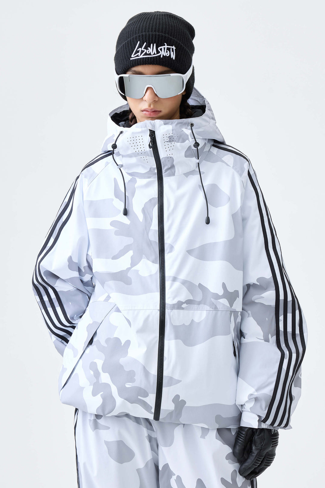 Women's Black Retro Track Stripe Insulated Snow Jacket