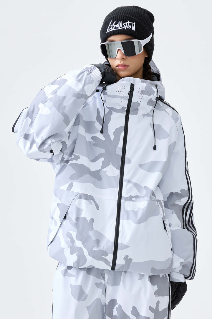 Women's Snow Camo Retro Track Stripe Insulated Snow Jacket