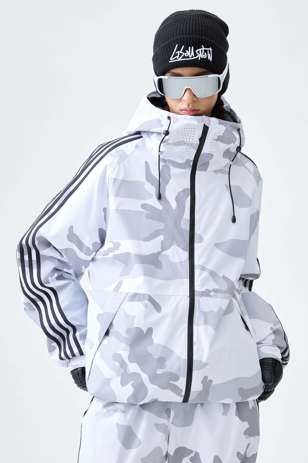 Women's Snow Camo Retro Track Stripe Insulated Snow Jacket