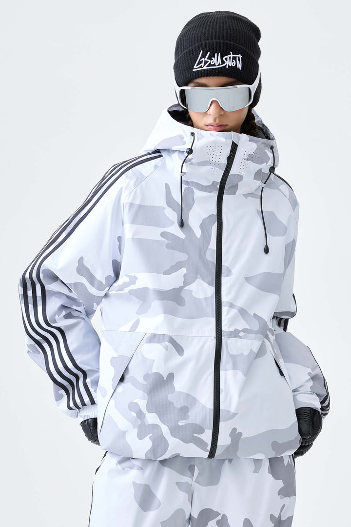 Women's Snow Camo Retro Track Stripe Insulated Snow Jacket