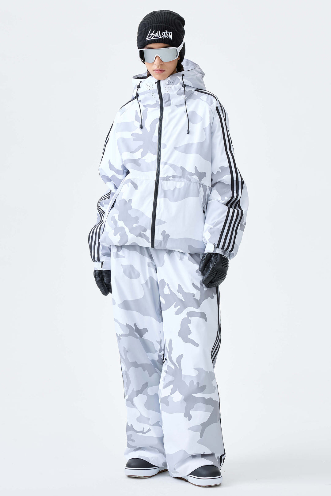 Women's Snow Camo Retro Track Stripe Insulated Snow Jacket