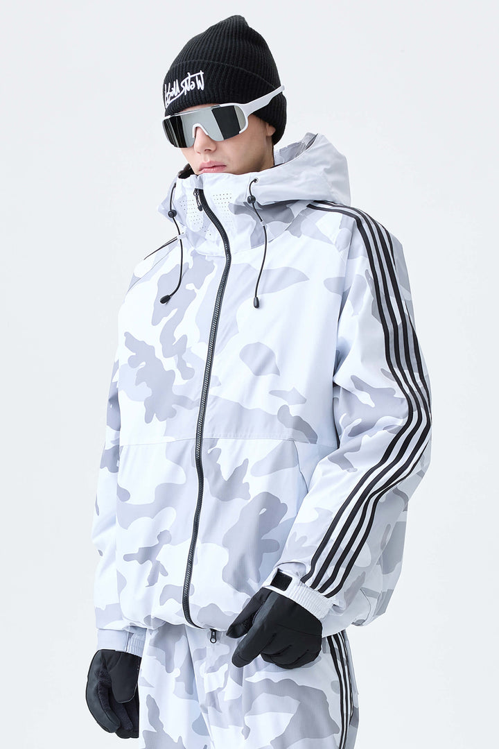 Men's Black Retro Track Stripe Insulated Snow Jacket