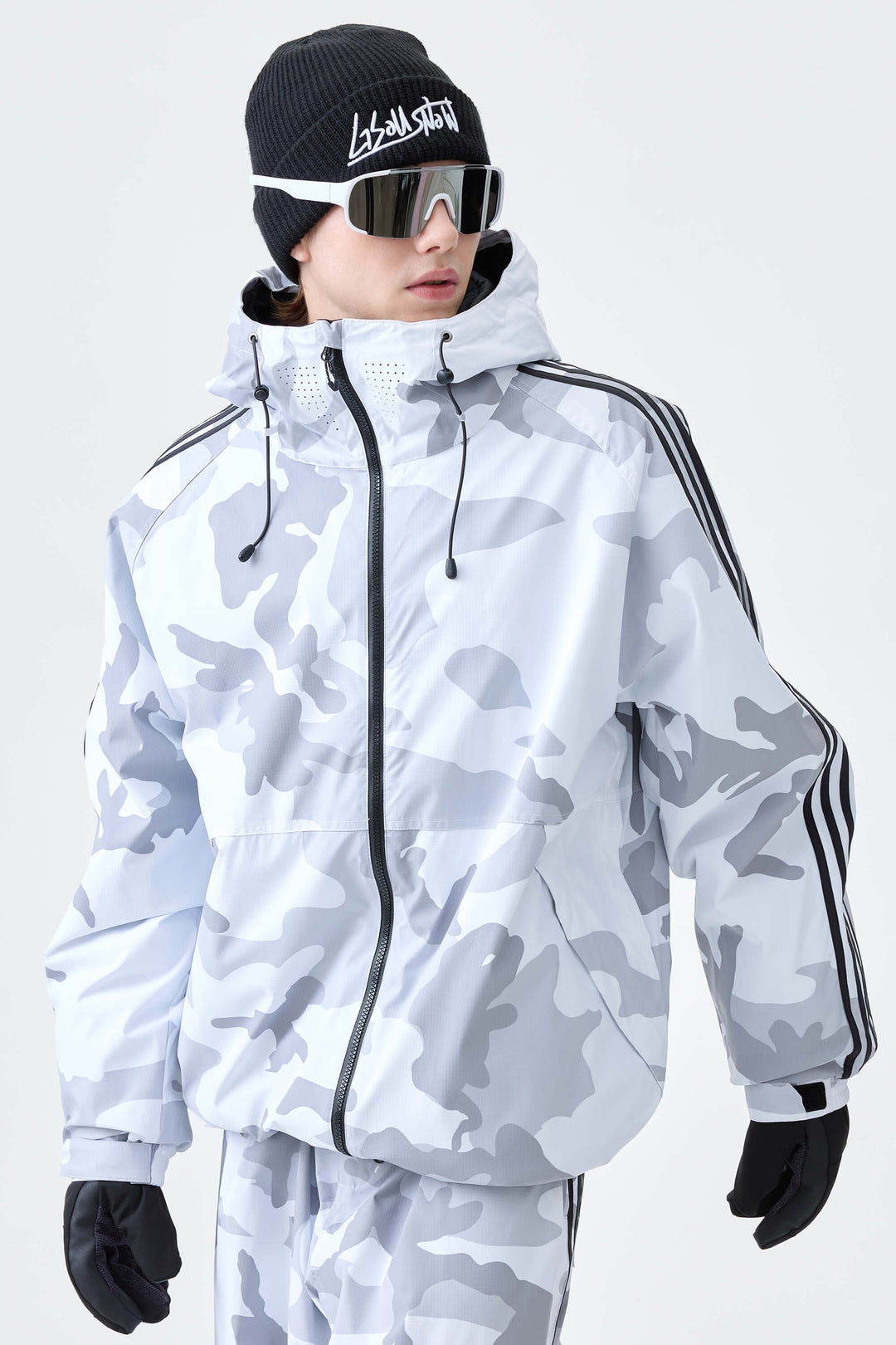 Men's Snow Camo Retro Track Stripe Insulated Snow Jacket