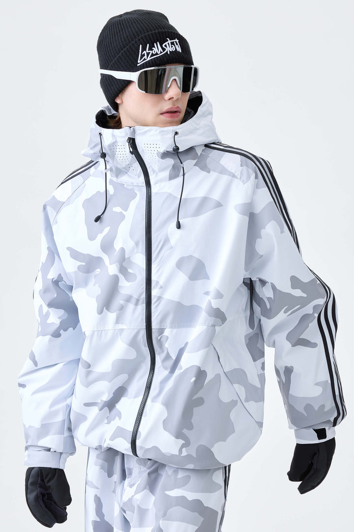 Men's Snow Camo Retro Track Stripe Insulated Snow Jacket