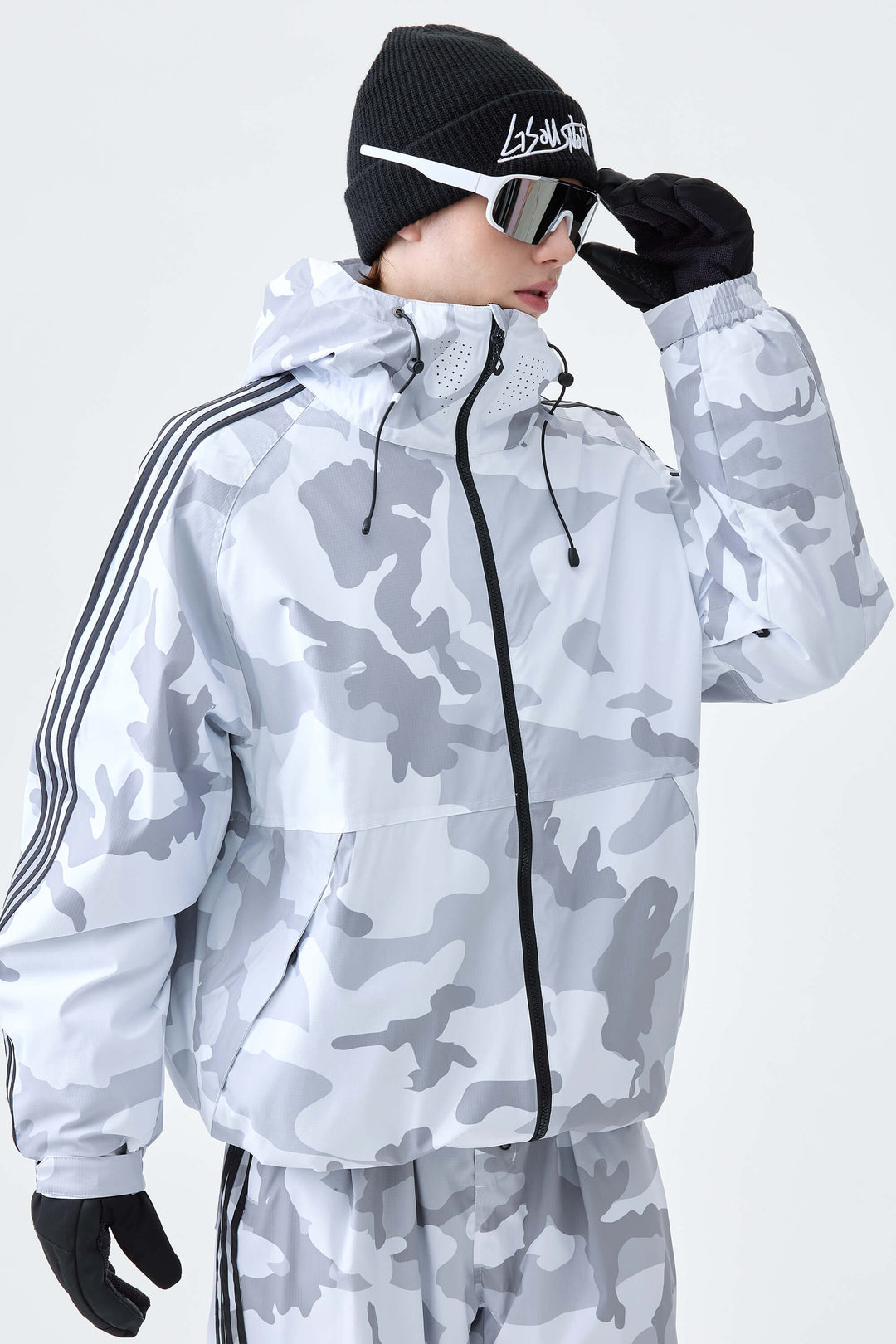 Men's Black Retro Track Stripe Insulated Snow Jacket